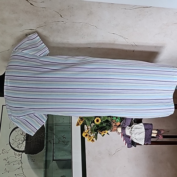 Vintage Kmart Short Sleeve Front Snap Striped  Housecoat Women's Size Medium - Picture 3 of 16